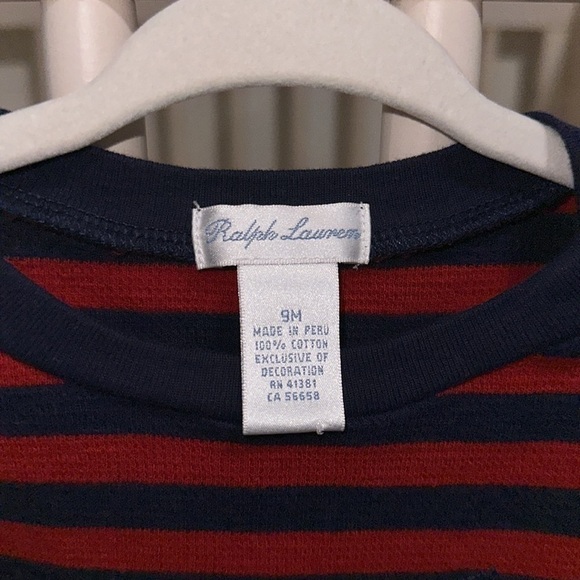 Ralph Lauren Baby Boy Navy + Red Striped 100% Cotton Pullover Sweater Comfy 9 M - Picture 3 of 5